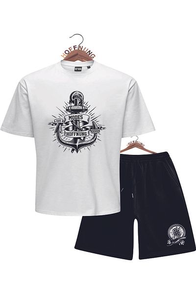 HOFFNUNG Unisex Men/Women Crew Neck Anchor Nad Compass Printed Bottom Top Tracksuit Suit