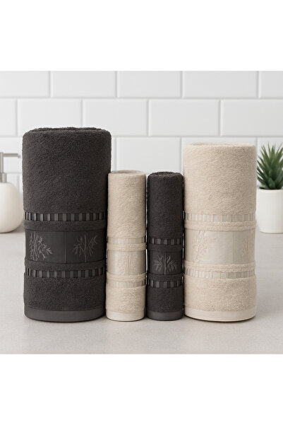MY FLOWERS 4'Lü Bambu Banyo Havlu Seti