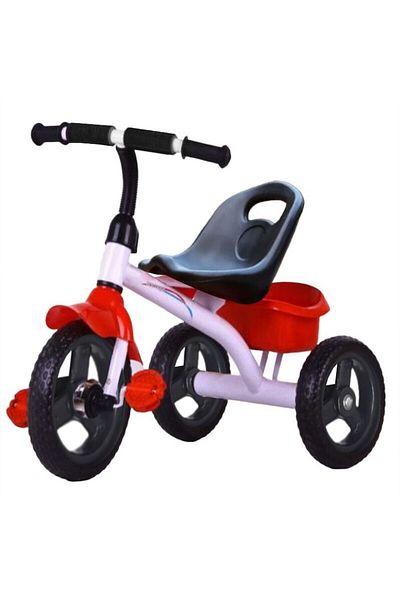 OEM Tricycle with pedals 2-4 years, metal alloy, accessory basket, adjustable handlebar, white with red