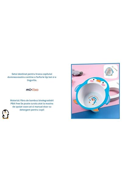 Mixbo Set Diversificare Bebelusi, 2 Piese, Bambus, Mixbo, Model Pinguin