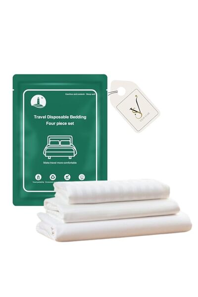 Generic طقم ملاءات سرير سفر للاستخدام مرة واحدة من Viewstar، مكون من 4 قطع، ل...