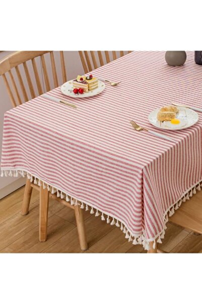 Generic TruDelve Cotton Linen Tablecloth Red and White Striped Tablecloth wit...