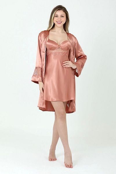 Modestia Bondy Women's 2310 Satin Nightgown Dressing Gown Set - Copper - 2XL