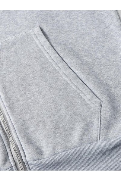 Deep sense Men's Gray Hooded Zippered Sweatshirt Winter School Cardigan Hooded Unprinted
