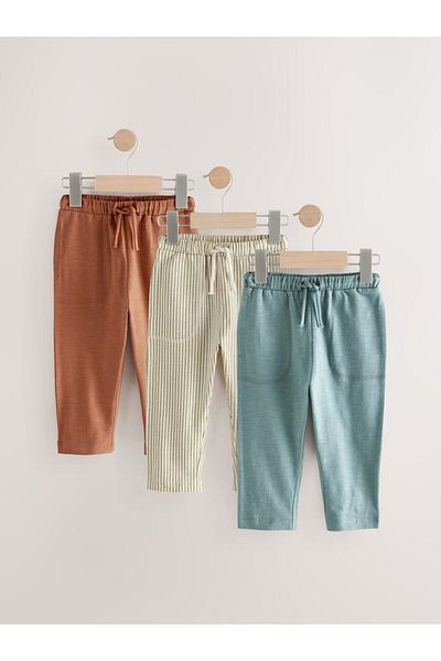 Next Baby Blue/Rust Brown/Ecru Striped 100% Cotton Lightweight Jersey Jogger Pants