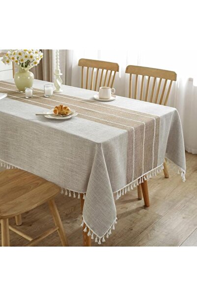 Generic JaeMoose Stitching Tassel Tablecloth Heavy Weight Cotton Linen Fabric...