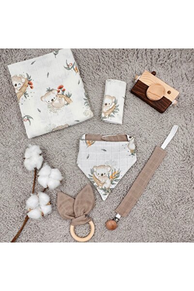 Uniq Baby UniqBaby %100 Pamuk 5'li Müslin Bebek Seti - Koala Desenli