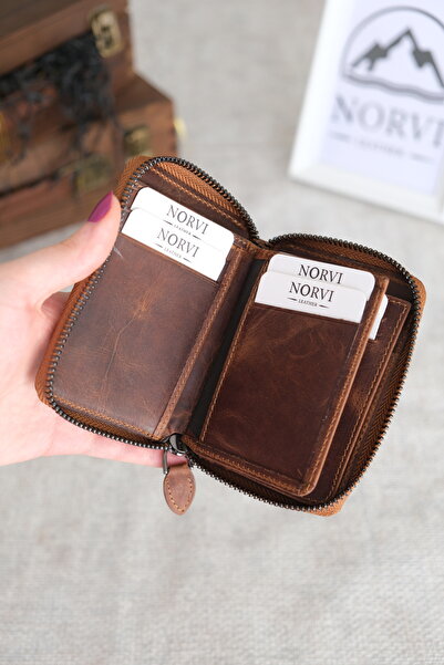 Norvi Leather Zippered Unisex Card Holder Wallet