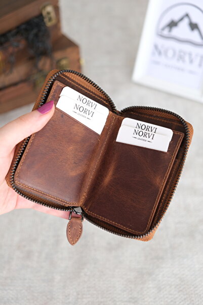 Norvi Leather Zippered Unisex Card Holder Wallet