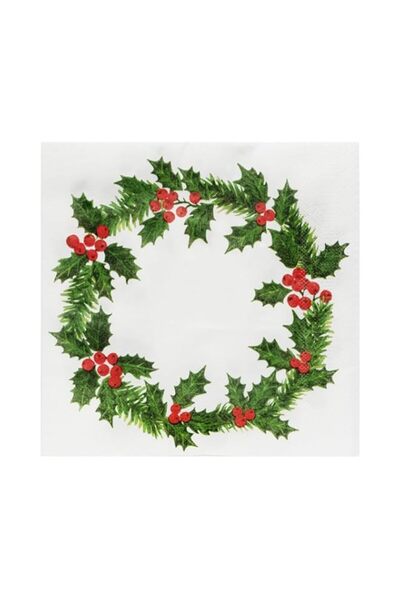 Generic Talking Tables Extra-Large Premium Linen Feel Recyclable Xmas Paper Dinner Napkins with Holly Desig