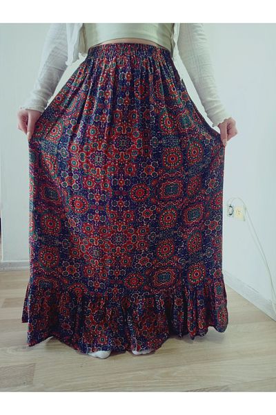 hoaryage Elastic, Single Layer Ruffle at the Bottom Viscose Press Fabric Skirt 100% Cotton36-44Size