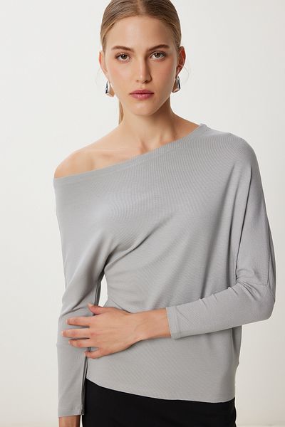 Lovelyİstanbul Boat Neck Basic Knitwear Blouse Lub0205 Gray
