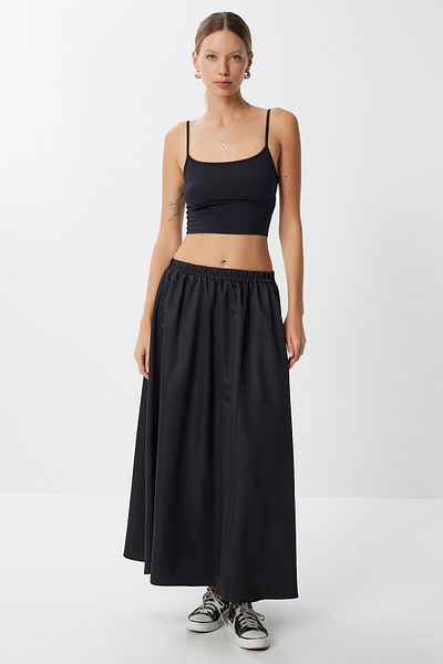 Lovelyİstanbul Flared Woven Skirt with Pockets Lyy0116 Black