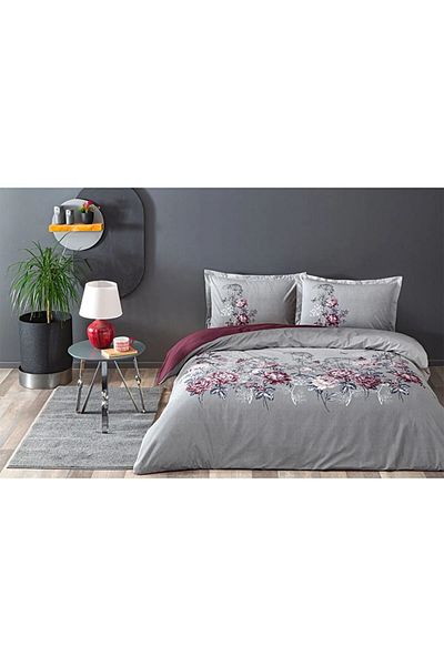 Özdilek Burgundy Sheet Elastic Double Duvet Cover Set
