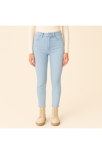 DELDNM Tin Women's Ice Light Blue Super Skinny Fit Stretchy Lycra High Waist Denim Jean Jeans Trousers