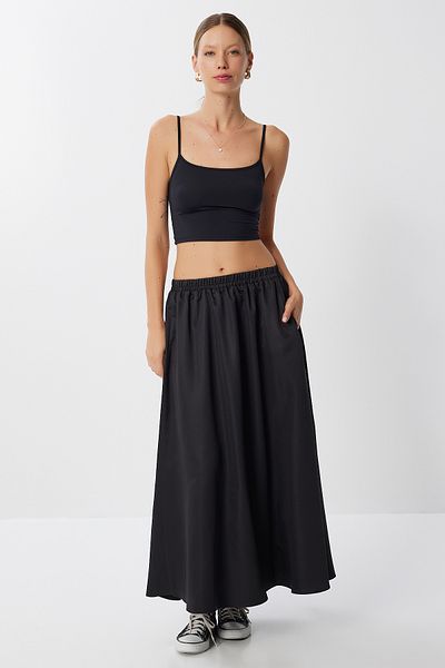 Lovelyİstanbul Flared Woven Skirt with Pockets Lyy0116 Black