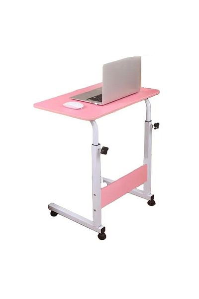 Kardett Portable Desk with Wheels, 60x40cm, desk with adjustable height 70-90cm, pink