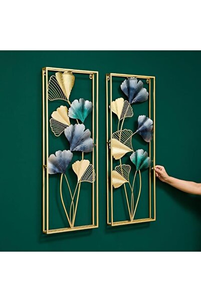 Kardett Set 2 decoratiuni perete metalice, 3D Ginkgo, set 2 piese, 85x31 cm, ...
