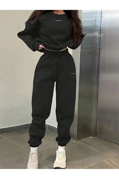 macklin Unisex Men's Women's Graphite Printed 3 Thread Crew Neck Tracksuit Set