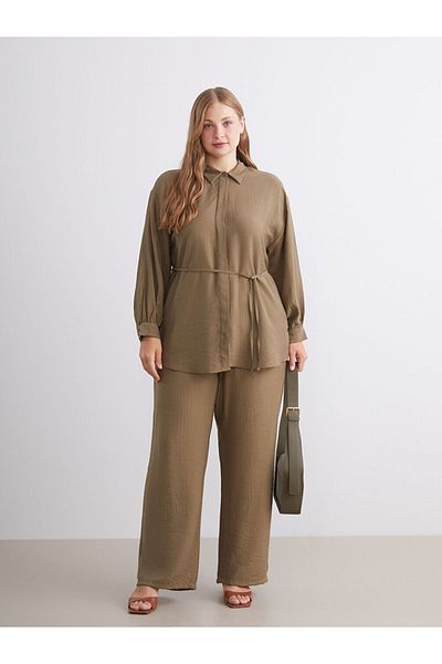 LC Waikiki Quality Parts from Celebi Store |   Khaki Wide Leg Women's Trousers with Elastic Waist