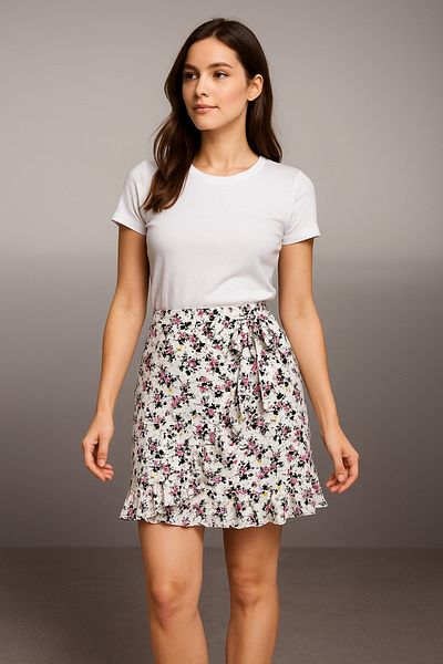Noi Belis Floral Patterned Tie Detail Mini Skirt Ss25Et0004