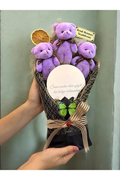 hediye arıları Kişiye Özel İsimli Peluş Ayıcıklı Büyük Boy Aynalı Buketi - Ay...