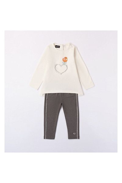 Sarabanda - Compleu bluza si colant pentru fetite, Alb/Gri, 128-140 cm