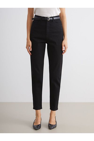 LC Waikiki Alegări strălucitoare din magazinul Shining |   Blugi negri cu centură în talie Mom Fit Pantaloni de damă