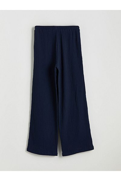 LC Waikiki Quality Parts from Celebi Store |   Navy Blue Elastic Waist Textured Muslin Women's Trousers