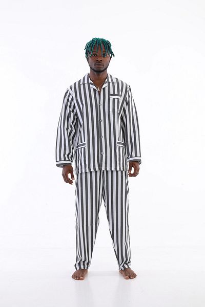 Modestia Kocabey 4007 Long Sleeve Striped Gaffur Men's Pajama Suit - Anthracite - 2XL