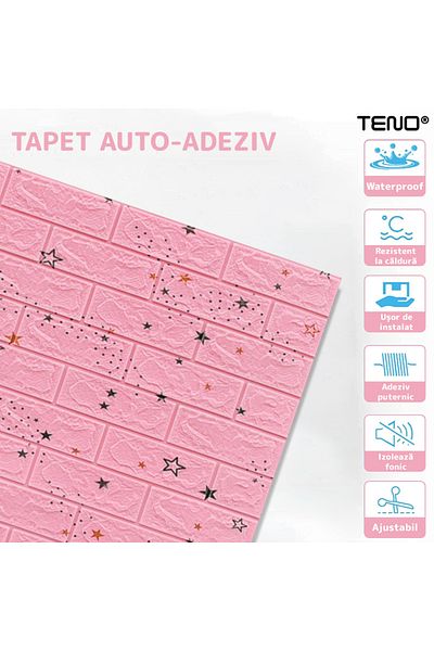 Teno Set 20x Tapet Caramida 3D Teno®, model Stelute, suprafata acoperire 10.6 mp, 70x77 cm, roz