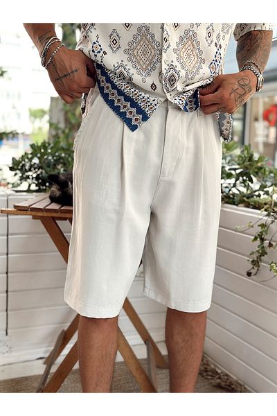 manch collection 100% Fabric Pleated Shorts Stone