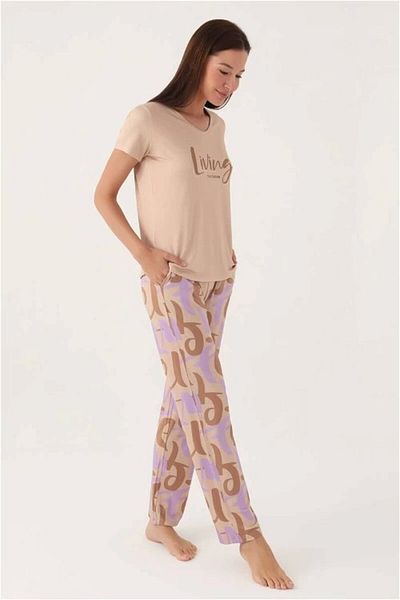 Modestia Arnetta 2911-S Women's Short Sleeve Pajama Set - Light Brown - L