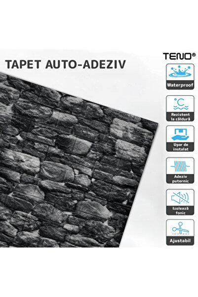 Teno Set 10x Tapet Caramida 3D Teno®, suprafata acoperire 5.3 mp, 70x77 cm, negru