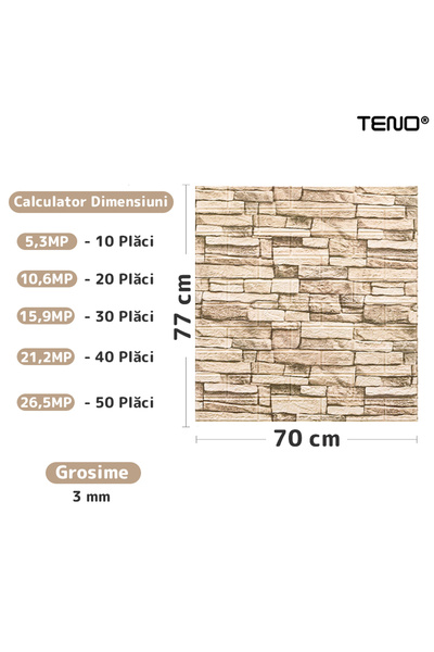 Teno Set 10x Tapet Caramida 3D Teno®, suprafata acoperire 5.3 mp, 70x77 cm, crem