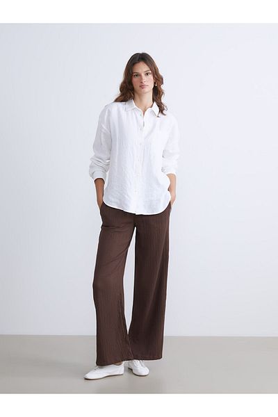 LC Waikiki Quality Parts from Celebi Store |   Khaki Elastic Waist Textured Muslin Women's Trousers