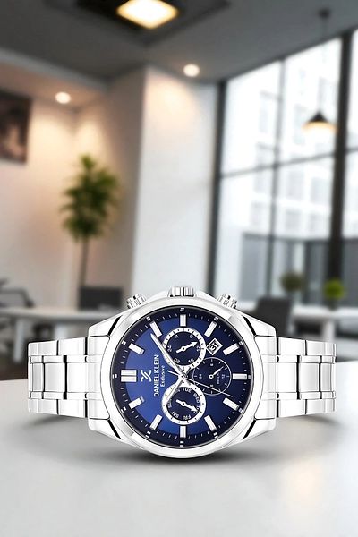 Daniel Klein Men's Wrist Watch Exclusive Steel Band with Bracelet Silver-Blue Zmdk1192