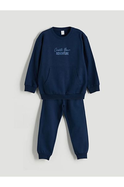 LC Waikiki Lcw Kids Navy Blue Printed Boys Sweatshirt and Sweatpants Bottom 2'Li