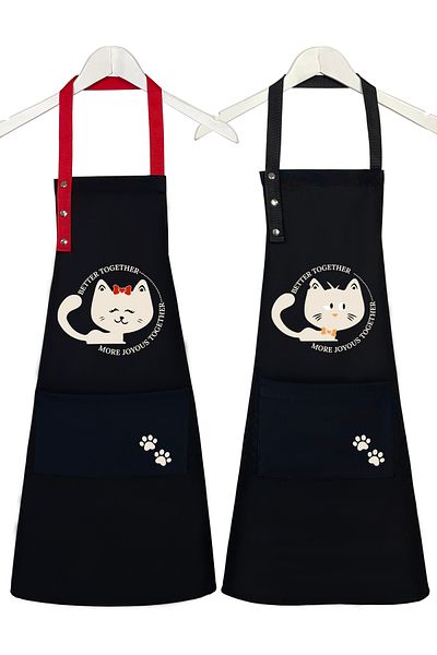 Hulganz Set of 2 Kitchen Apron Stain-Proof Water Repellent Fabric Cat and Paw Printed Dowry Apron