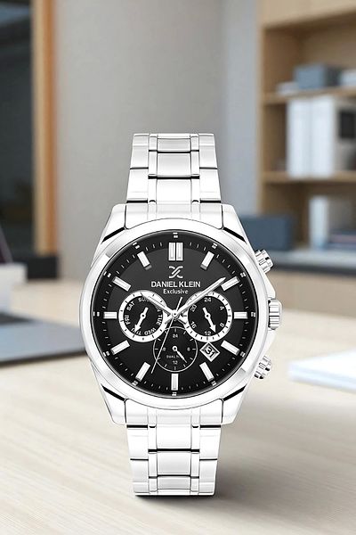 Daniel Klein Men's Wrist Watch Exclusive Steel Band with Bracelet Gift Silver-Black Zmdk1192