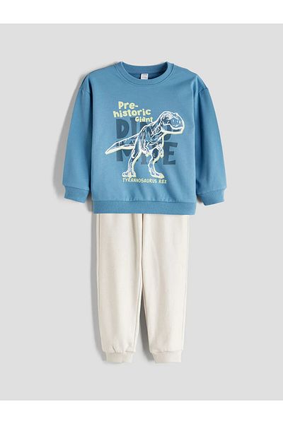 LC Waikiki Lcw Kids Blue Printed Boys Sweatshirt and Sweatpants Bottom 2-Pack