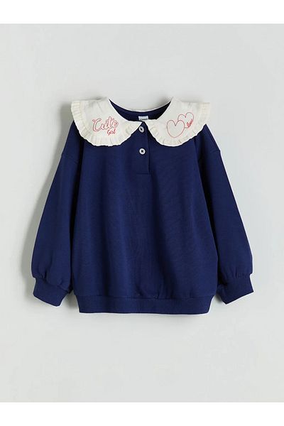 LC Waikiki Lcw Kids Navy Blue Baby Collar Girl's Sweatshirt and Sweatpants