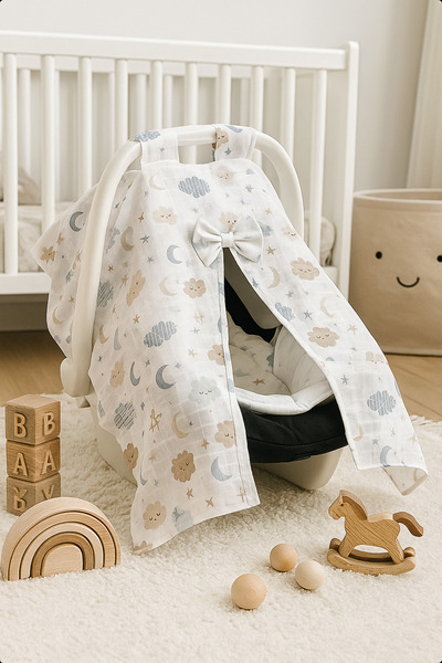 Babycitytr %100 Pamuk Puset Örtüsü Puset Minderi Seti Bebek Arabası Seti 2'li...