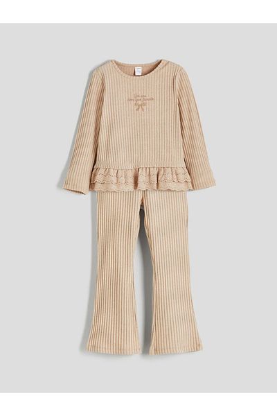 LC Waikiki Lcw Baby Brown Crew Neck Girl's T-Shirt and Leggings