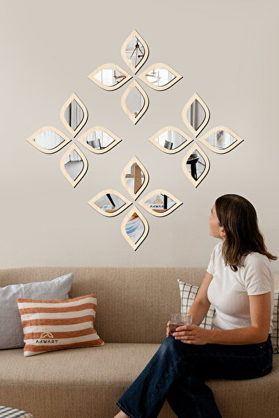 AHWART Su Damlası Dekoratif Ayna Seti Ahşap 16 Adet Pleksi Ayna