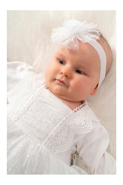 Serackids Tulle Lace Newborn 100% Cotton Combed Baby Girl Mevlüt Special Day Dress Bandana Set