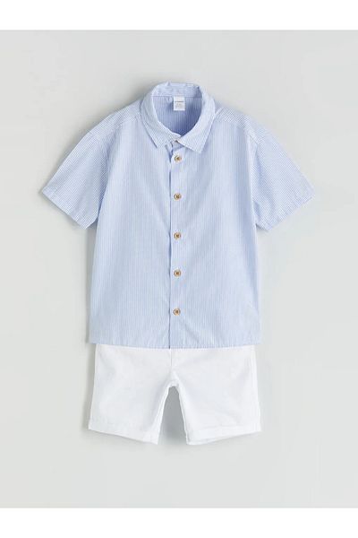 LC Waikiki Lcw Kids Blue Striped Boys' Shirt and Shorts 2-Pack