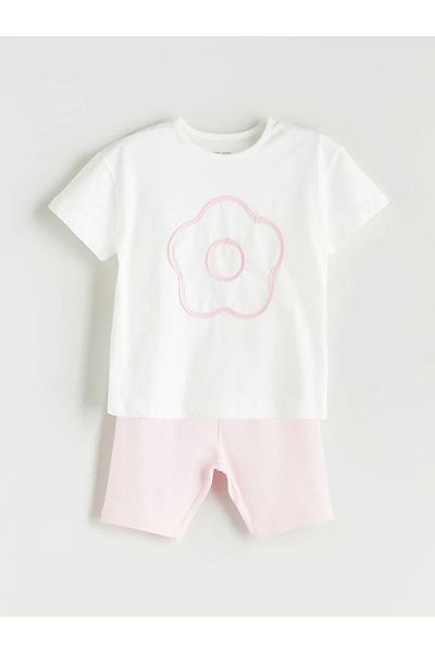 LC Waikiki Lcw Baby Ecru Floral Baby Girl T-Shirt and Leggings 2-Pack