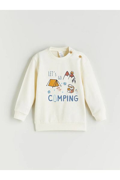 LC Waikiki Lcw eco beige bicycle collar Printed baby boy sweatshirt and sweatpants 2-piece set