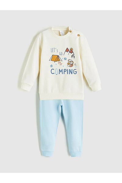 LC Waikiki Lcw eco beige bicycle collar Printed baby boy sweatshirt and sweatpants 2-piece set